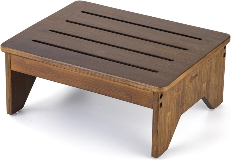 StrongTek Bamboo Bed Step Stool for Adults & Kids – Wide 16" Platform, 300 lbs Capacity, Non-Slip Drainage Surface, 6.5" Height Safe Bedside Stool, Bathroom Shower Step & Office Foot Rest (Brown) - Image 1